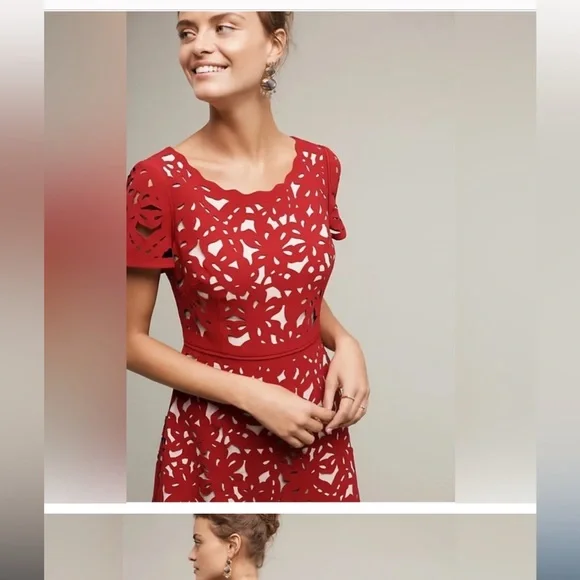 NWT Moulinette Soeurs red cut out dress. Size 2. From Anthropologie. Gorgeous! - Picture 3 of 16